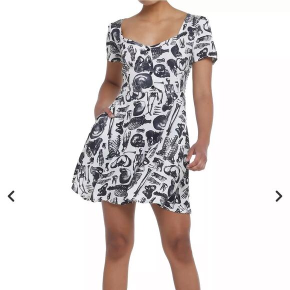 Midnight Hour Skeleton Print Dress Black White Goth Punk Grunge Halloween Small - Picture 1 of 6